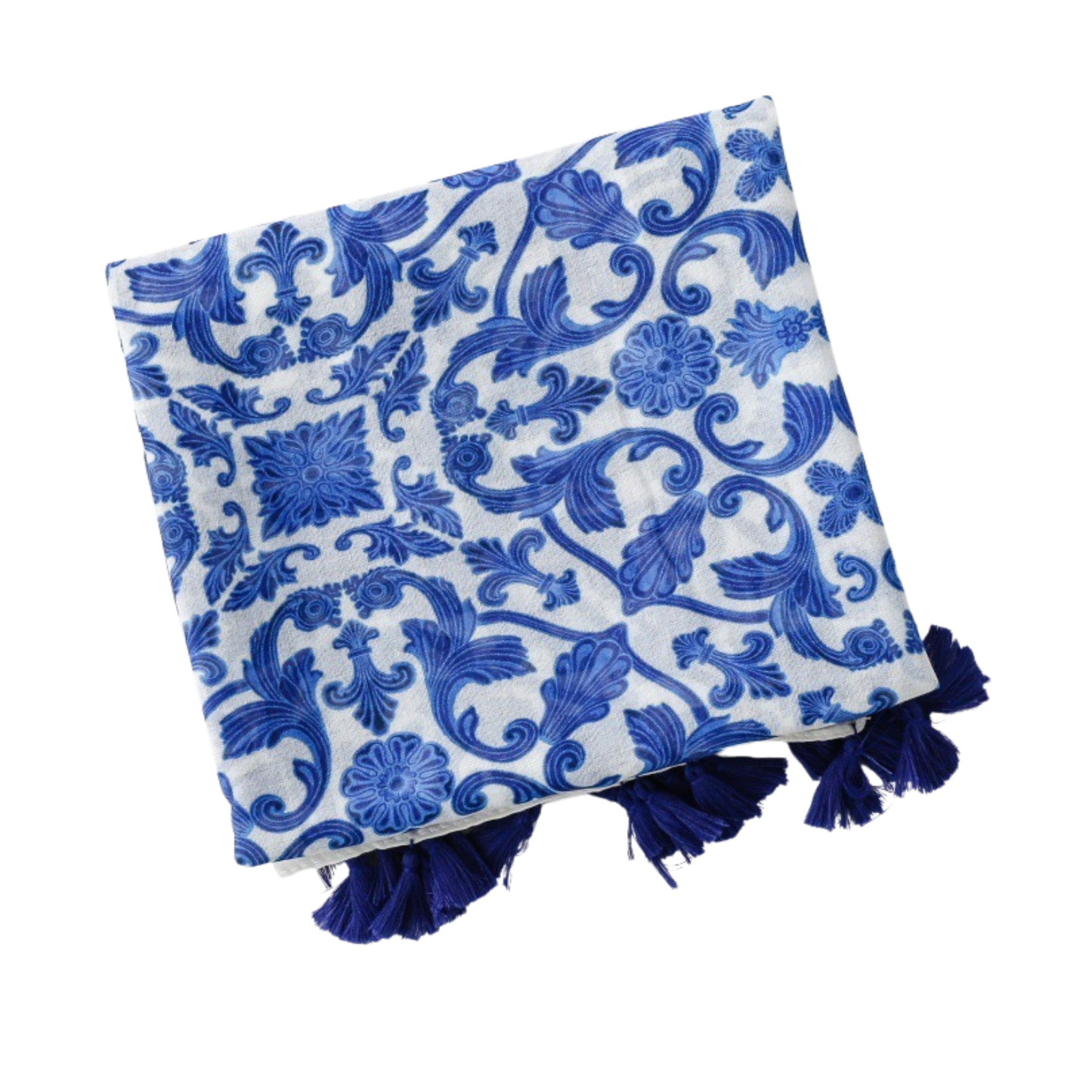 Blue Porcelain Tassel Scarf