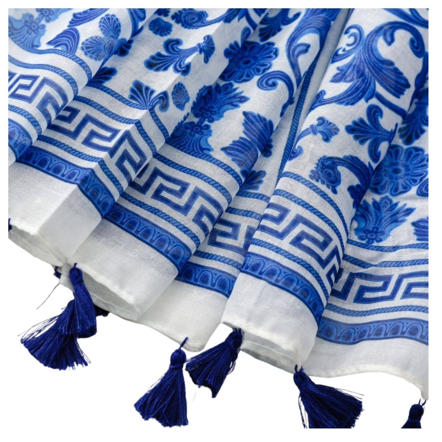 Blue Porcelain Tassel Scarf