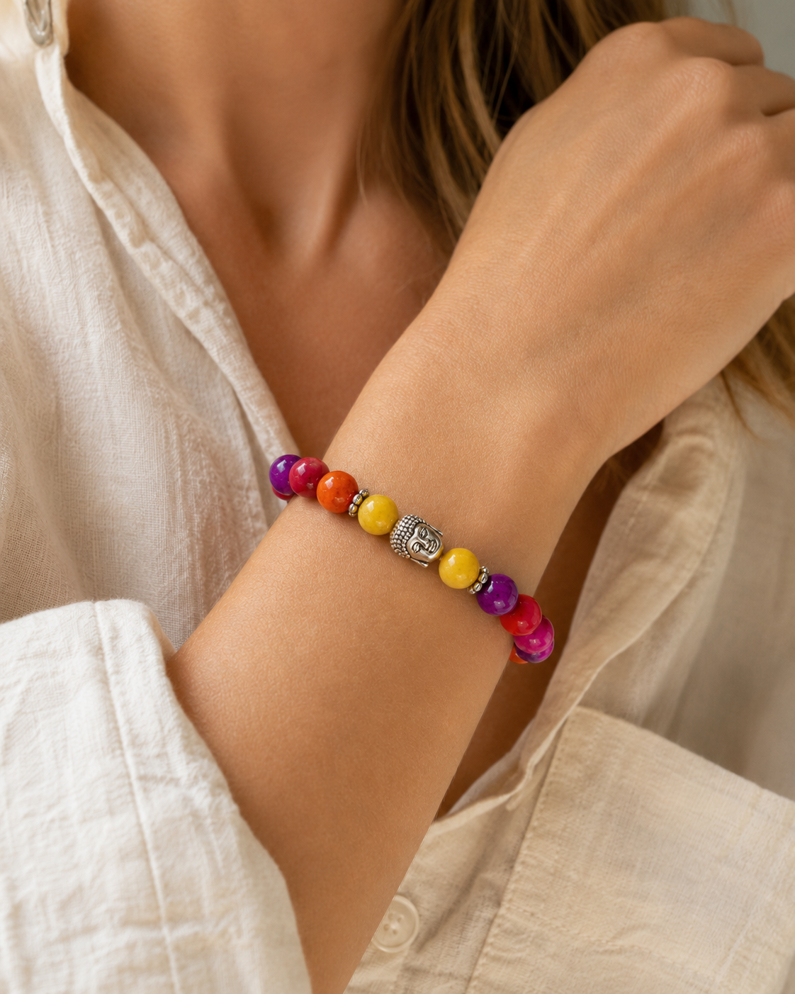 Upcycled Dyed Fossil Bead Bracelet