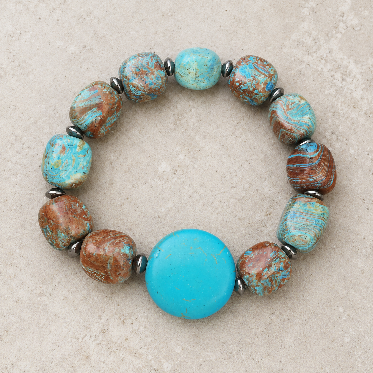 Upcycled Howlite & Calsilica Jasper Bracelet