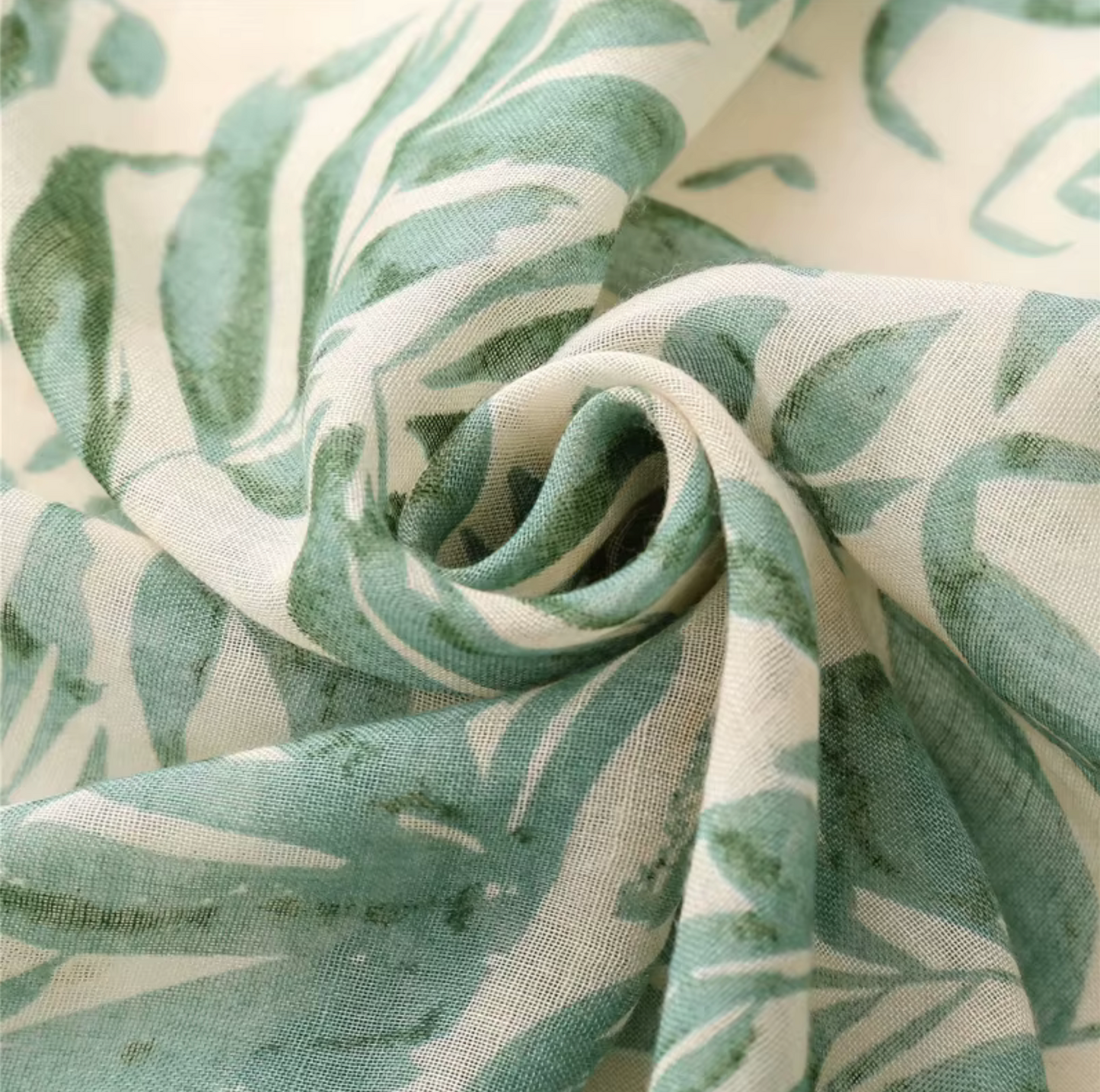 Tropical Leaf Print Scarf with Tassels