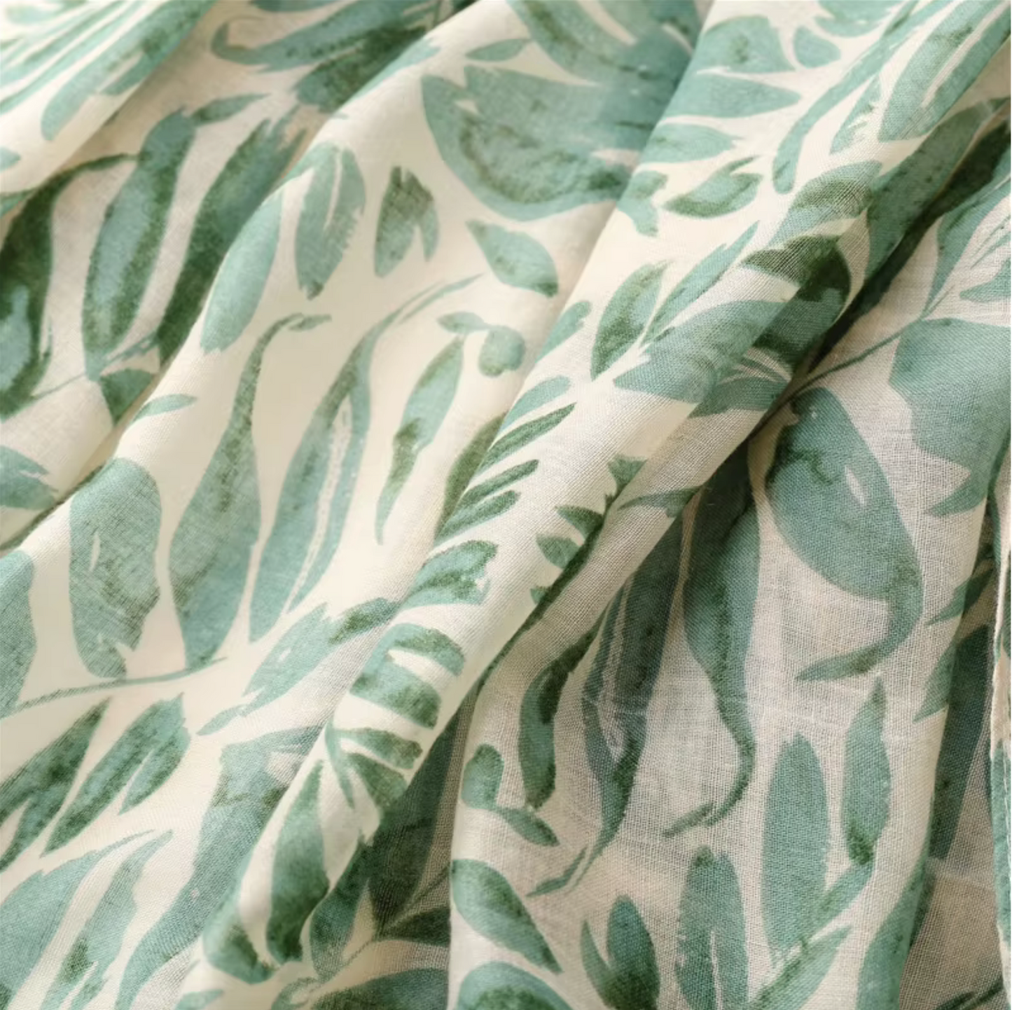 Tropical Leaf Print Scarf with Tassels