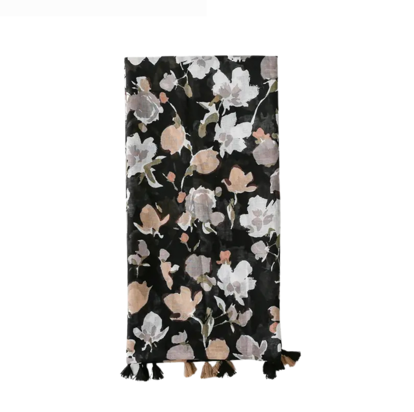 Elegant Delicate Floral Scarf with Tassels