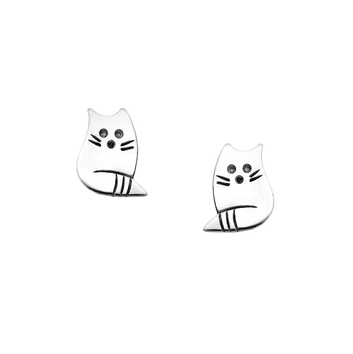 Sterling Silver Cute Cat Stud Earrings