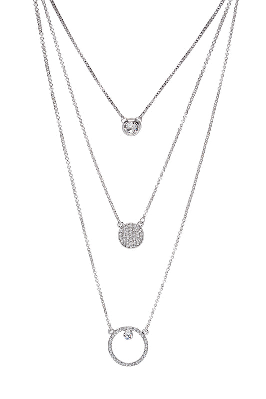 3 Layered Silvertone Clear Swarovski Crystal Pendant Necklace (91317-2)