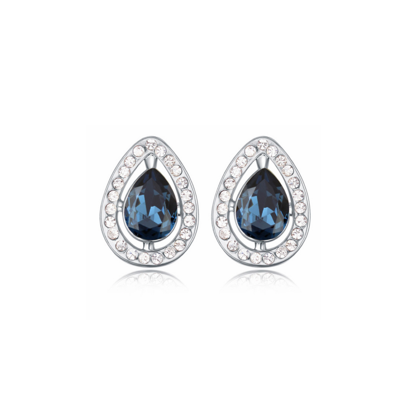 Silvertone Montana Blue Swarovski Crystals Teardrop Earrings