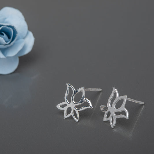 Sterling Silver Open Lotus Stud Earrings