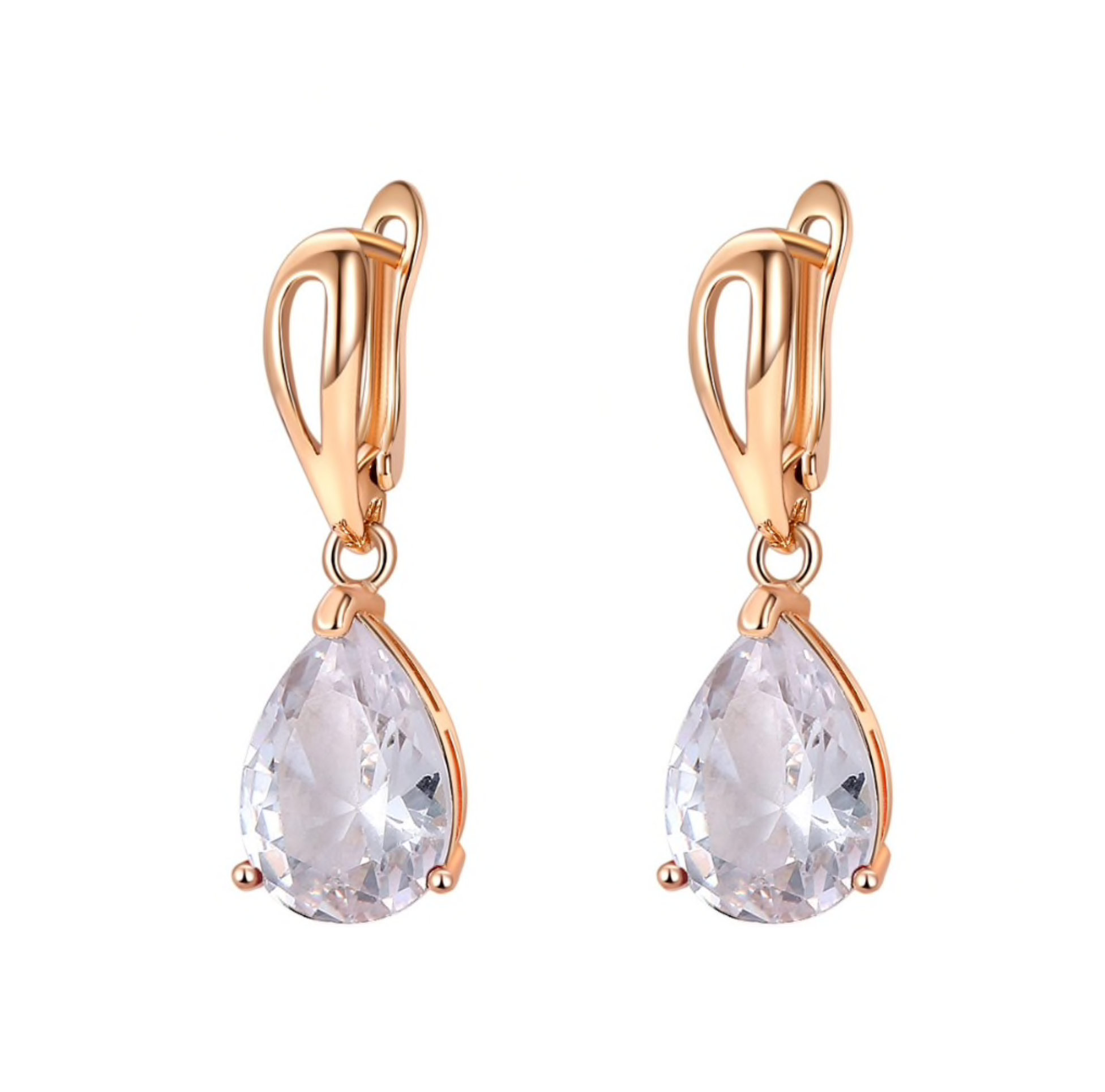 Rose goldtone drop earrings with clear teardrop cubic zirconia