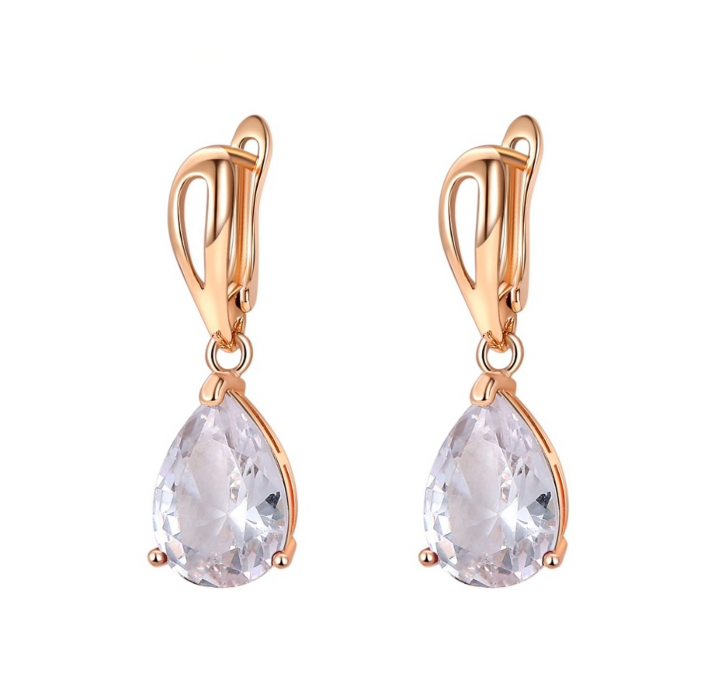 Rose Goldtone Clear Teardrop Cubic Zirconia Earrings