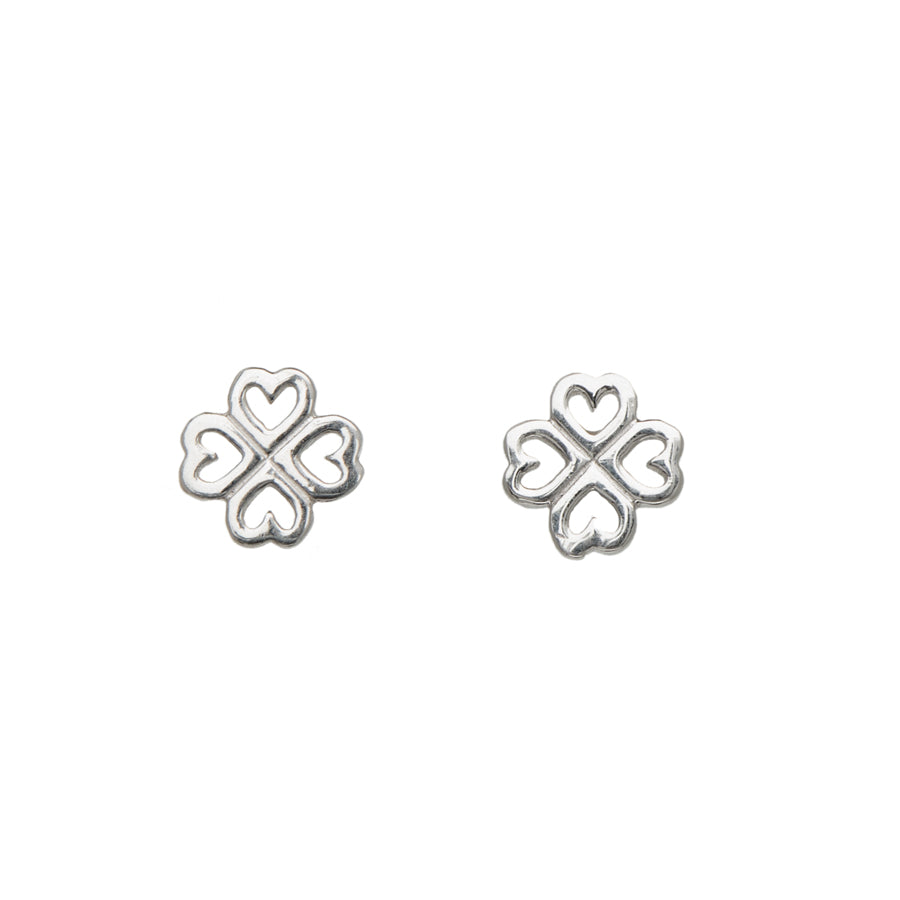 Sterling Silver Open Heart Clover Stud Earrings