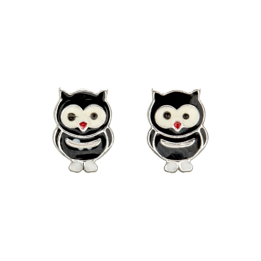 Sterling Silver Enamel Owl Stud Earrings