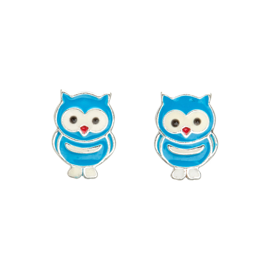 Sterling Silver Enamel Owl Stud Earrings