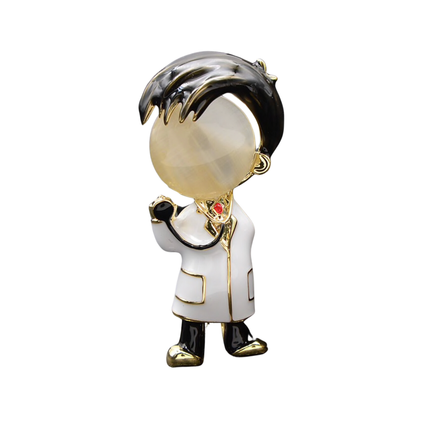 White Goldtone Doctor On Duty Enamel Brooch