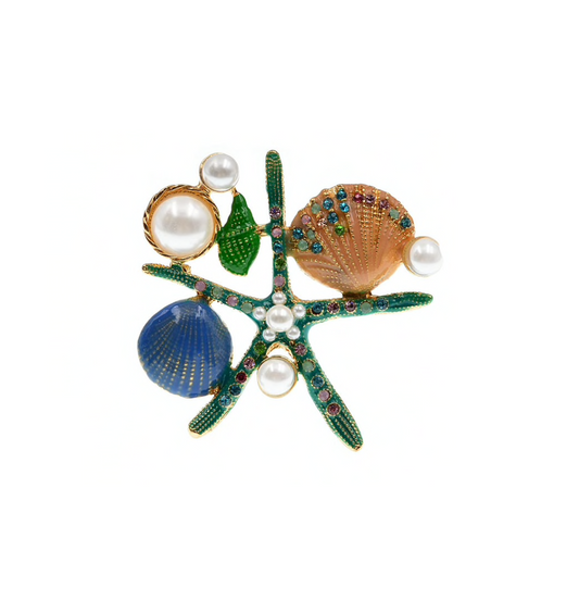 Blue Starfish Shell Clustered Brooch