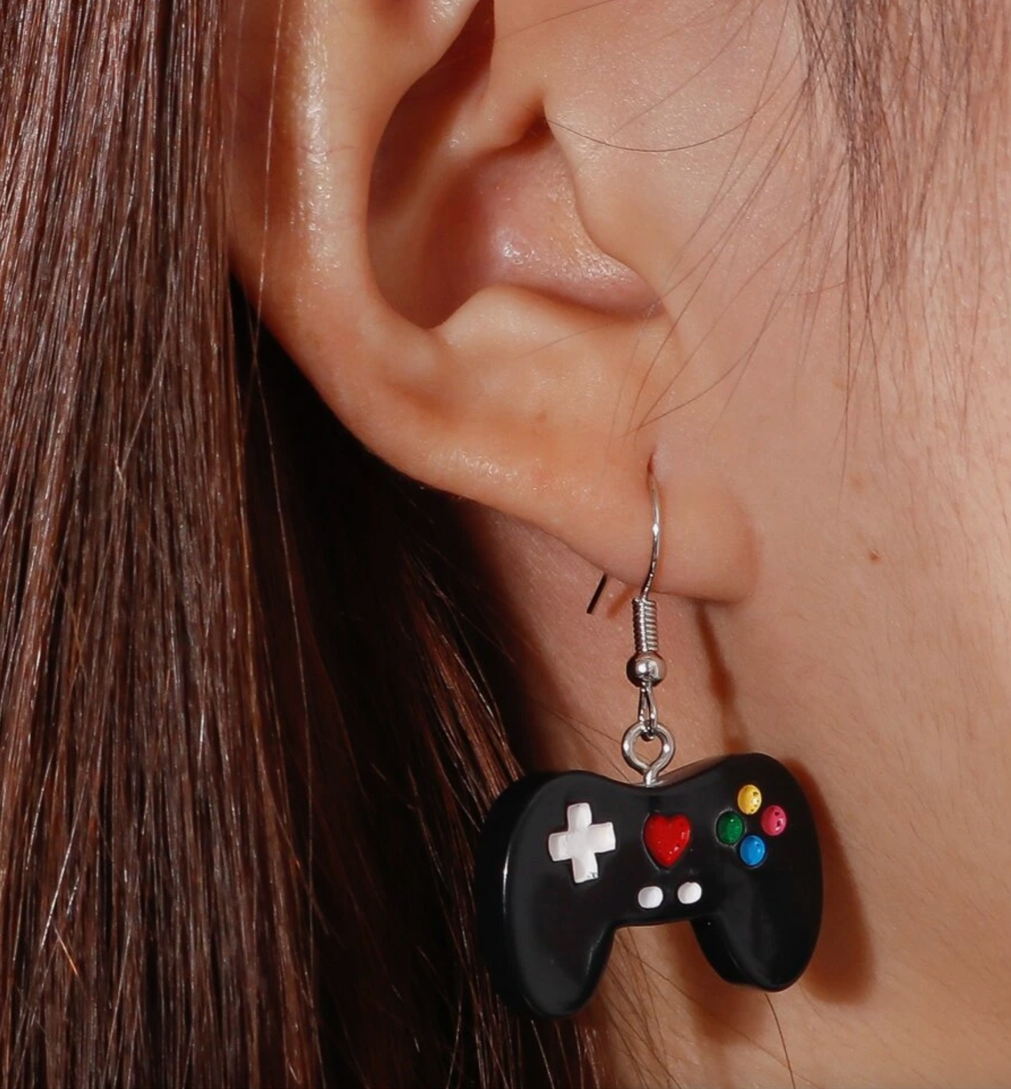 Black Game Controller Drop Earrings