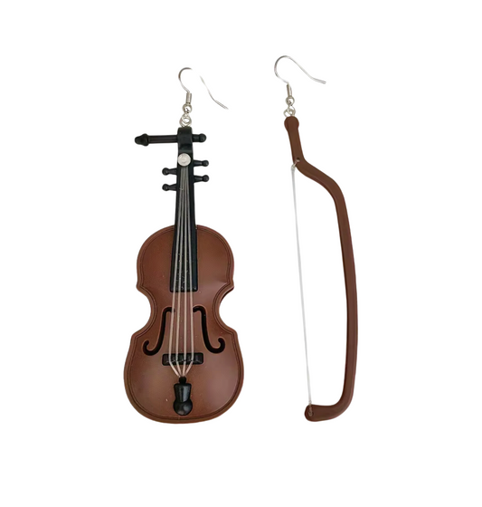 Asymmetrical Violin And Bow Drop Earrings