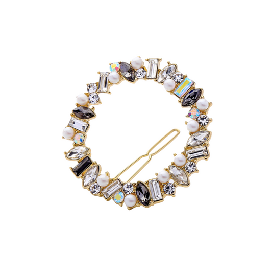 Black White Crystal Imitation Pearl Circular Hair Pin