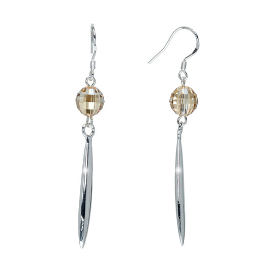 Sterling Silver Filled Drop Earrings with Checked Crystal bead in Swarovski Golden Shadow