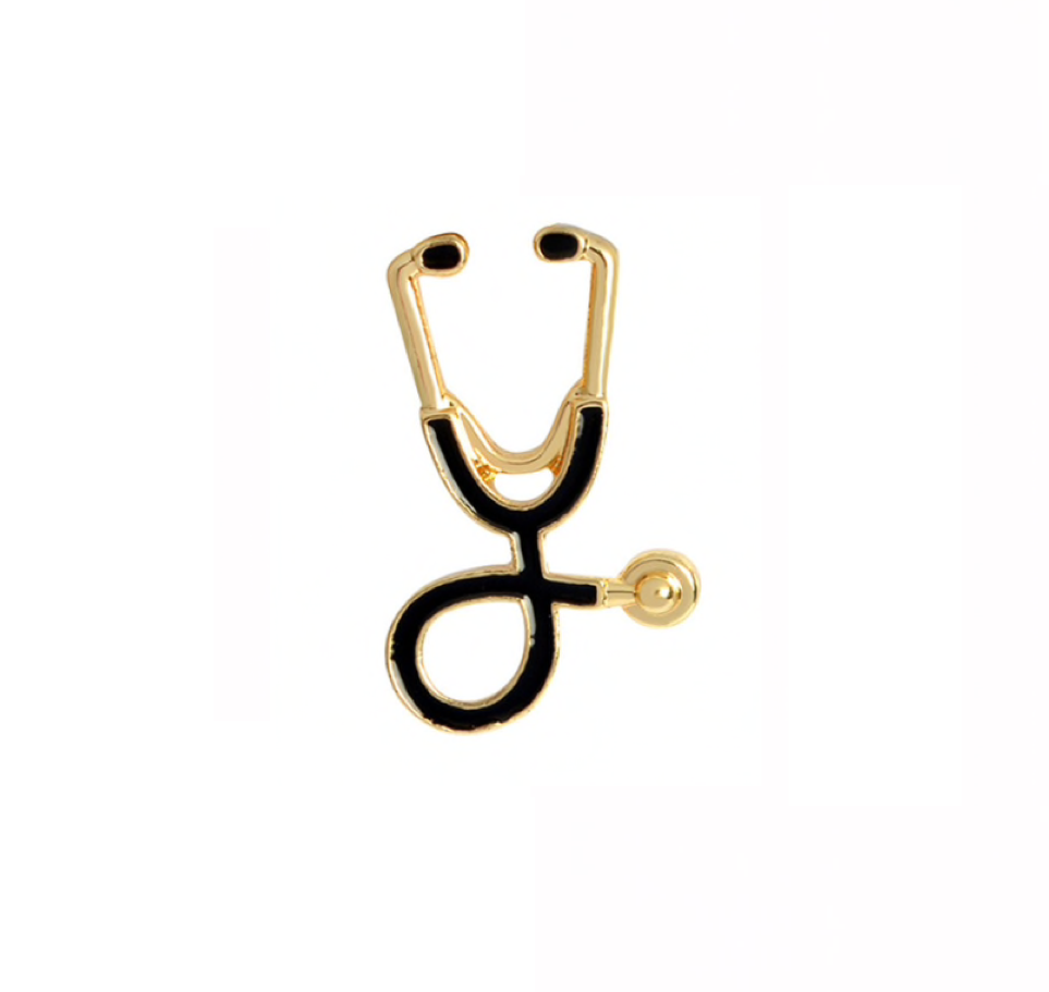 Black  Stethoscope Pin Brooch