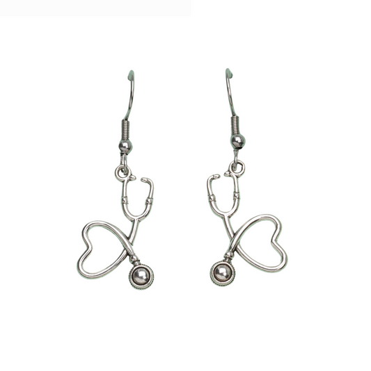 Stainless Steel Heart Stethoscope Drop Earrings