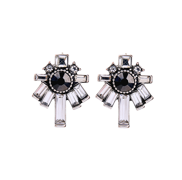 Black Clear Crystal Geometric Stud Earrings