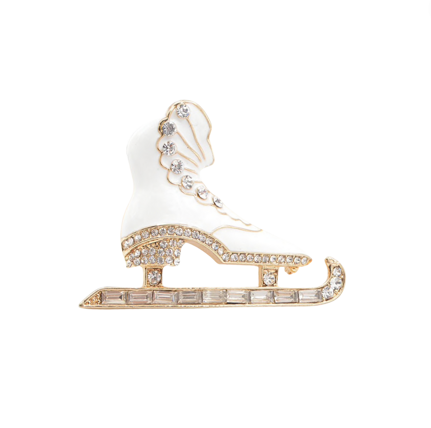 White Crystal Figure Skate Brooch