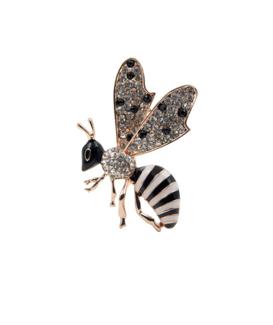 Black White Crystal Wasp Brooch