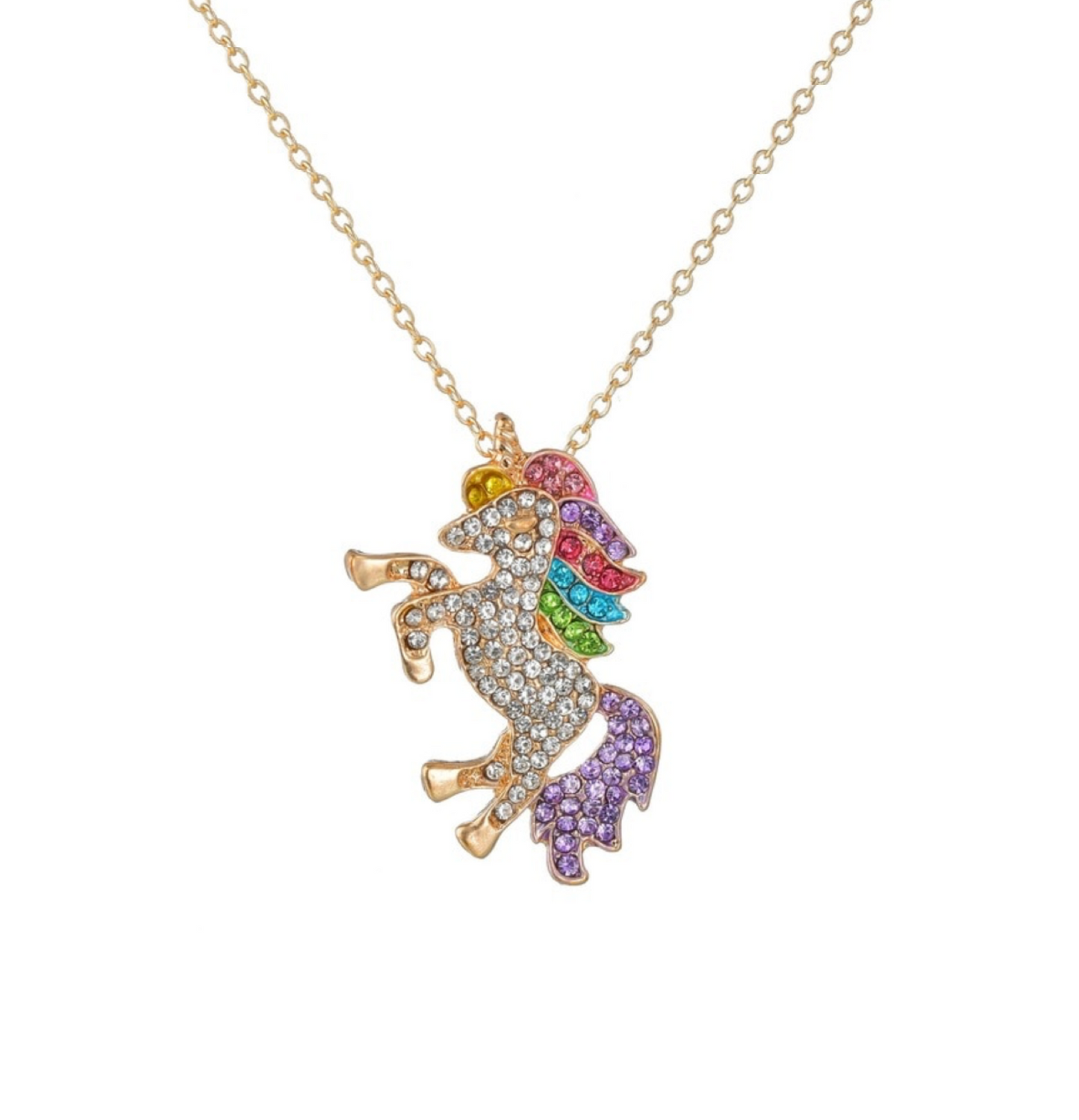 Multi Colored Crystal Unicorn Pave Pendant Necklace