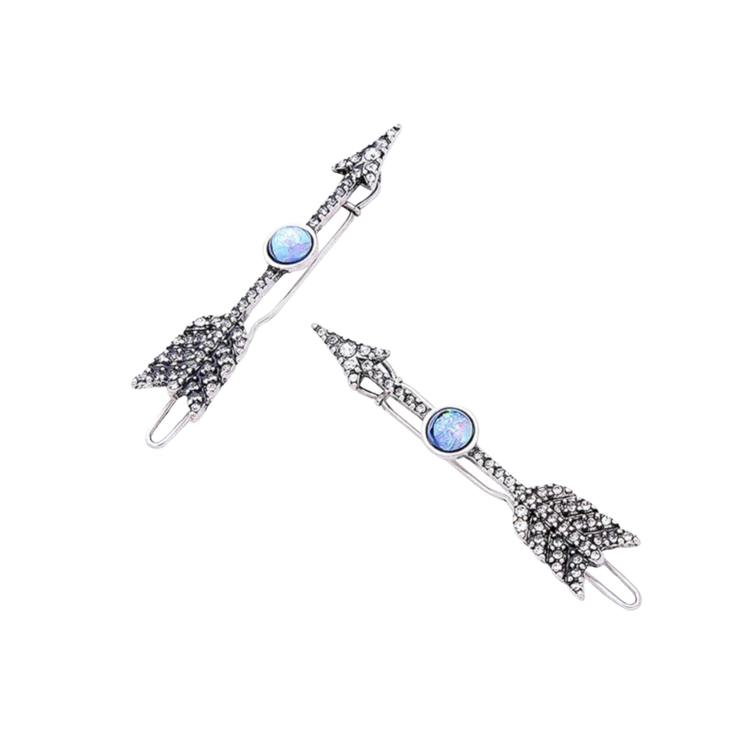 Crystal Blue Silvertone Arrow Hair Pins - Set Of 2