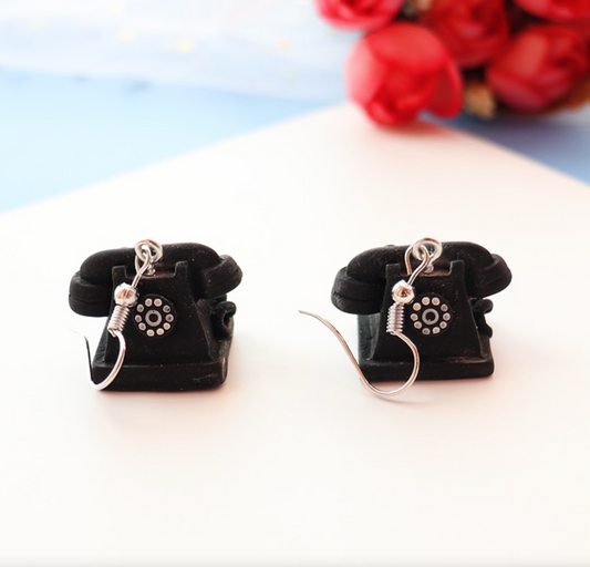 Black Vintage Telephone Drop Earrings