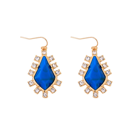 Goldtone & Blue Earrings with Crystals