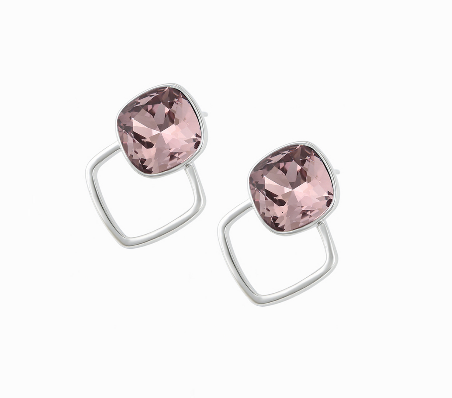 Silvertone Geometric Stud Earrings with Swarovski Crystals