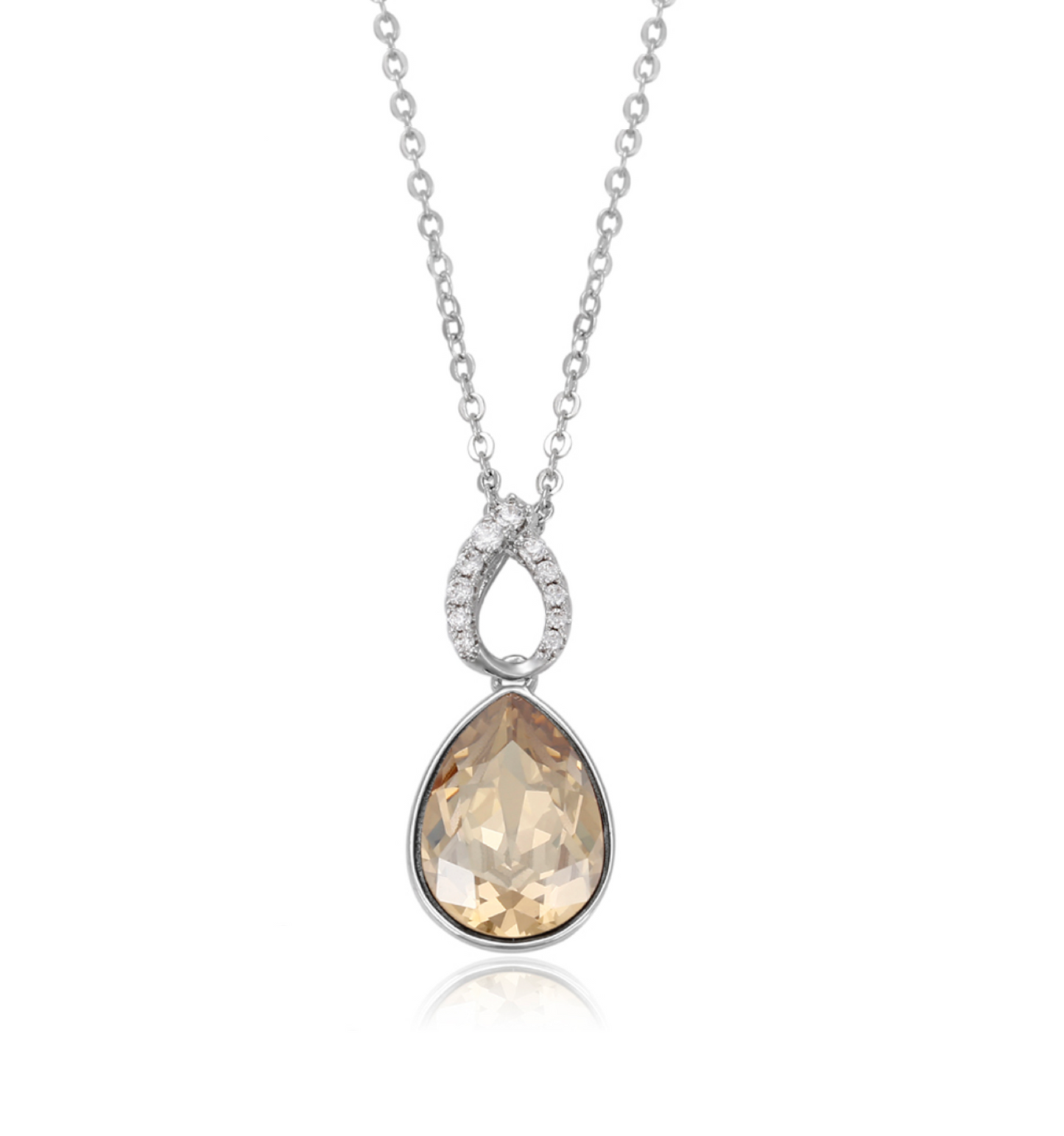 Dual Teardrop Crystal & Clear Pave Pendant Necklace