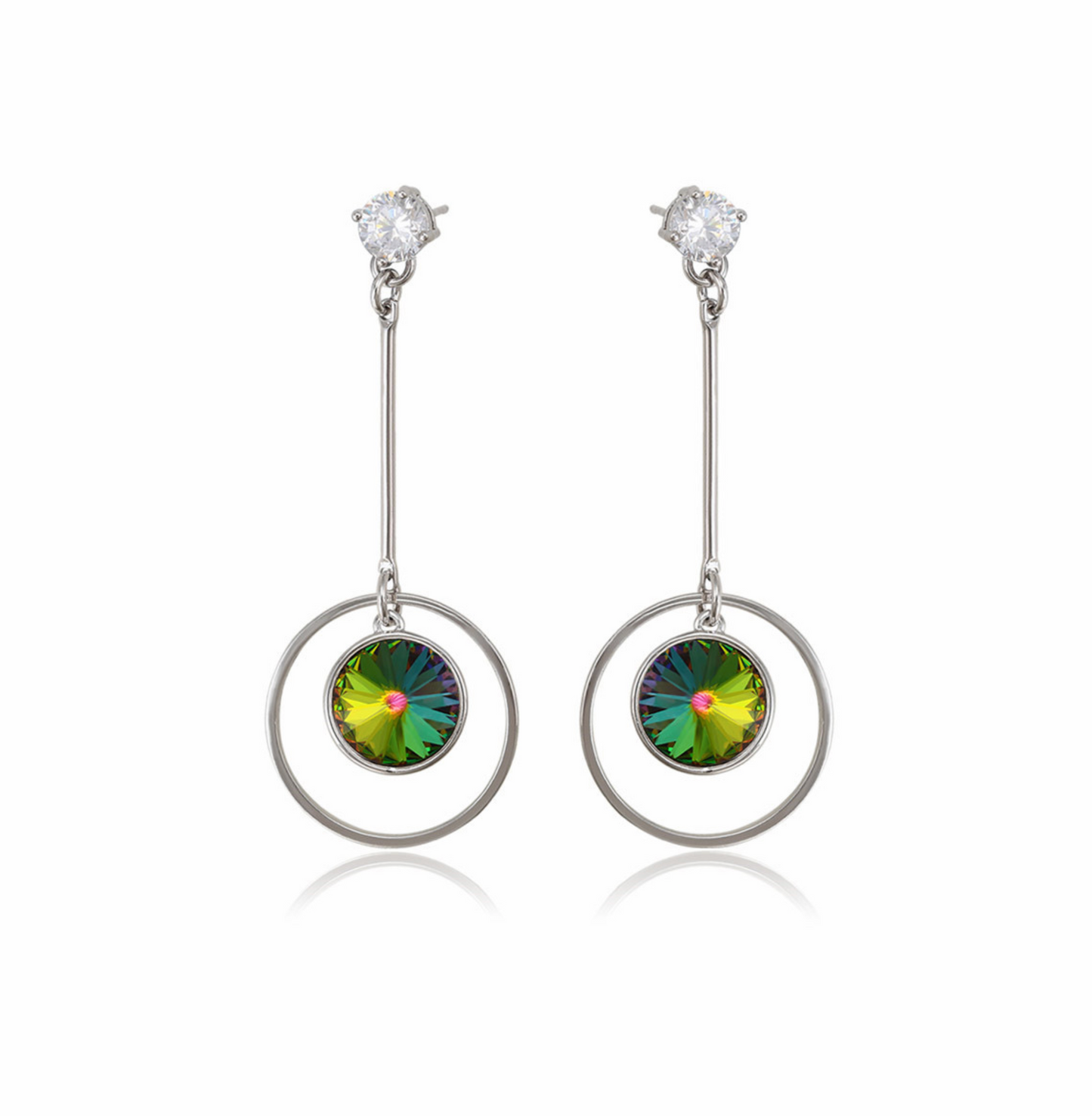 Silvertone Open Circle Drop Earrings with Mystic Topaz Swarovski Crystals