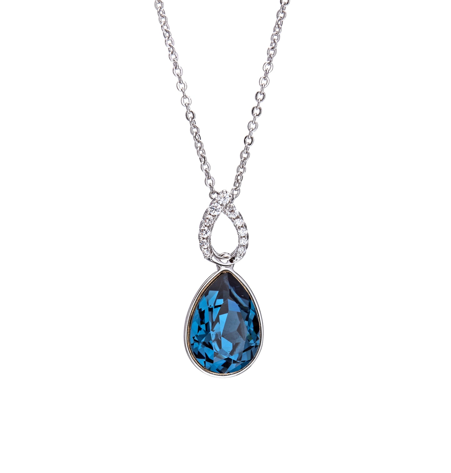 Dual Teardrop Crystal & Clear Pave Pendant Necklace