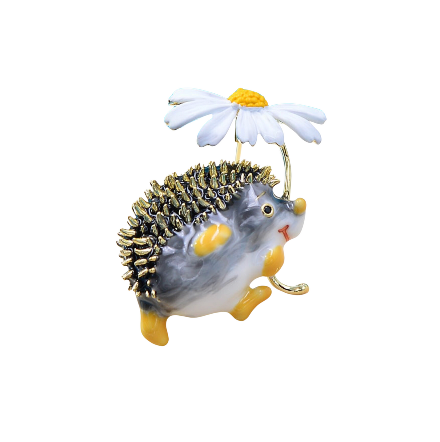 Hedgehog With Daisy Flower Brooch