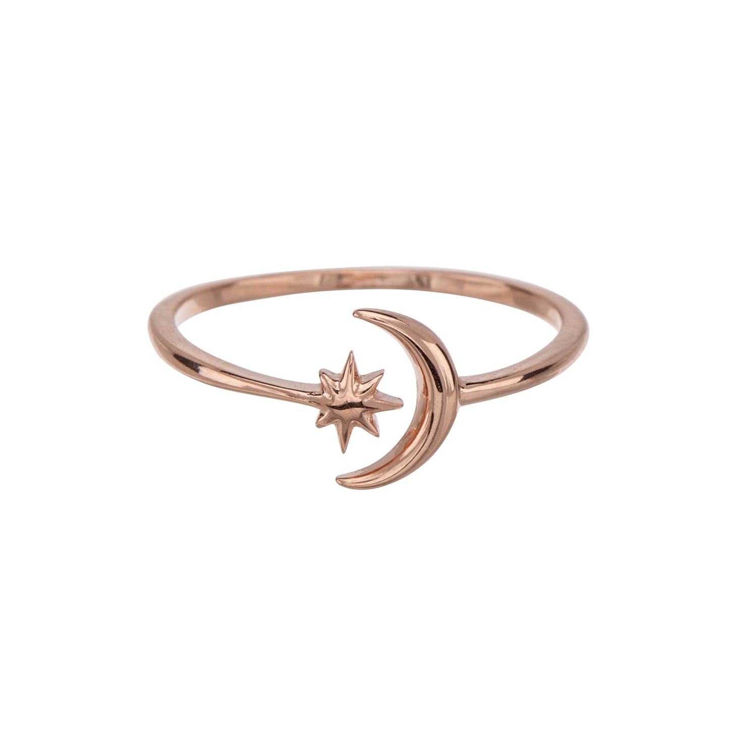 Sterling Silver Rose Gold-Plated Crescent Moon & Star Ring