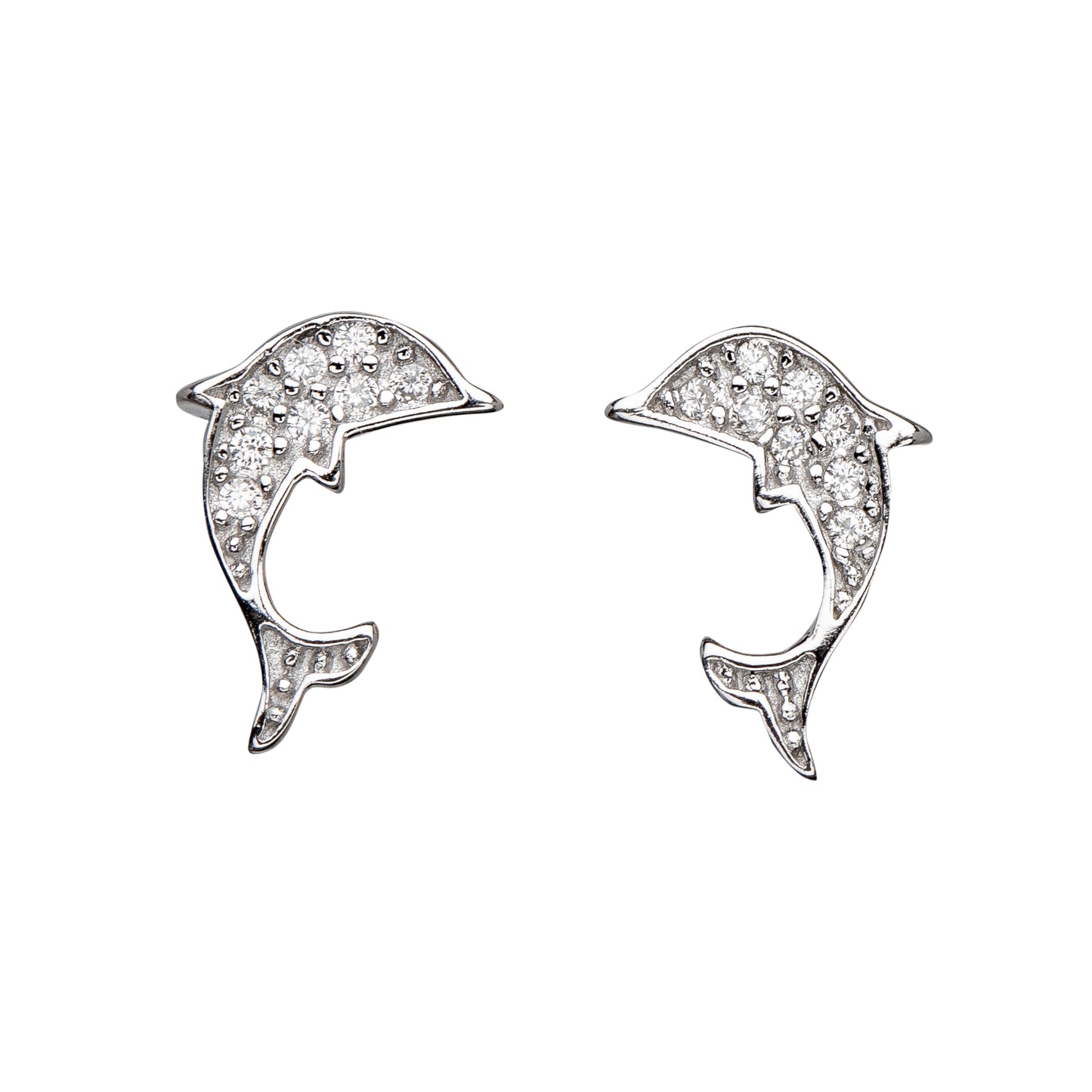 Cubic Zirconia & Sterling Silver Dolphin Stud Earrings