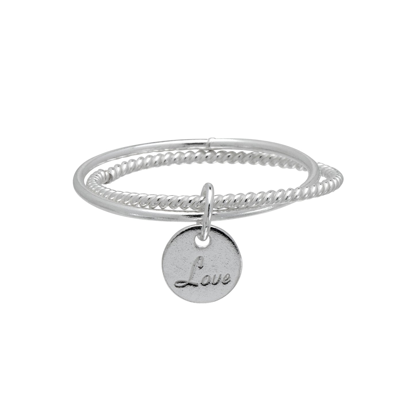 Sterling Silver 'Love' Braided Layered Charm Ring