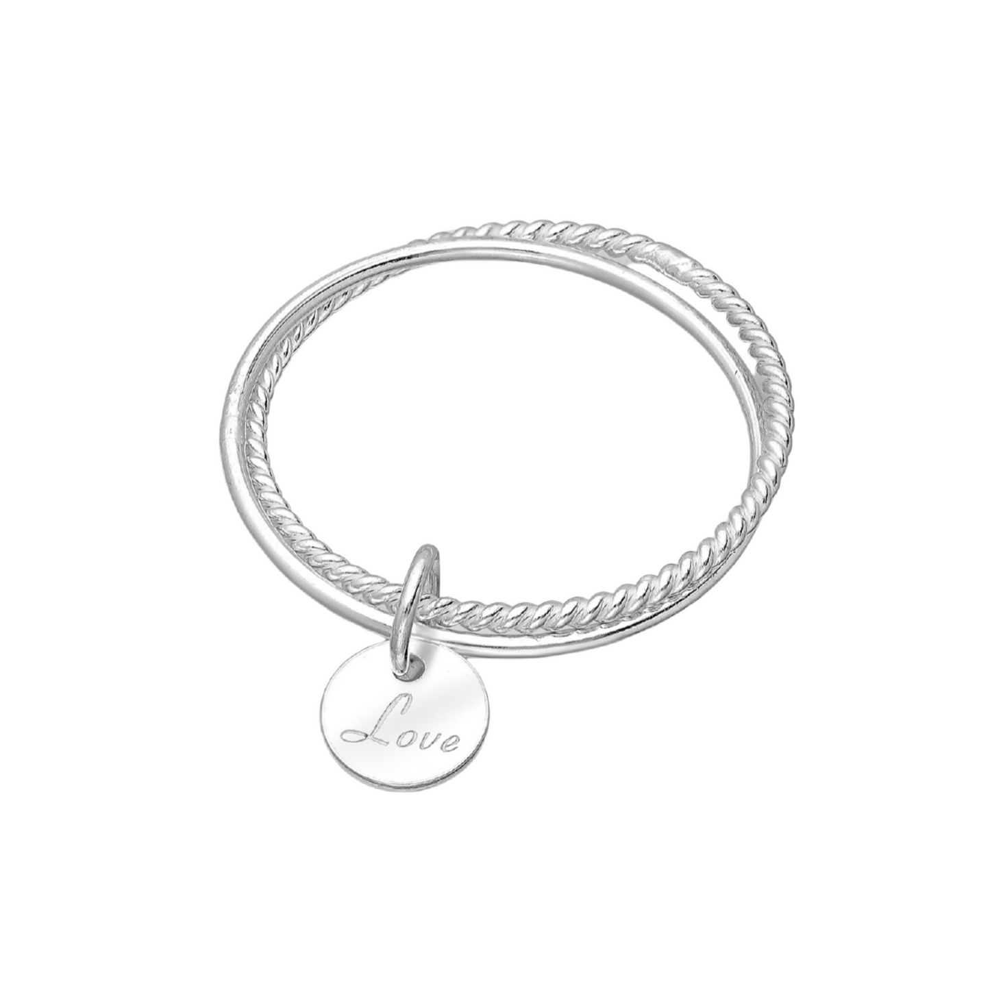 Sterling Silver 'Love' Braided Layered Charm Ring