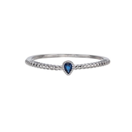 Blue Cubic Zirconia & Sterling Silver Bezel Teardrop Ring