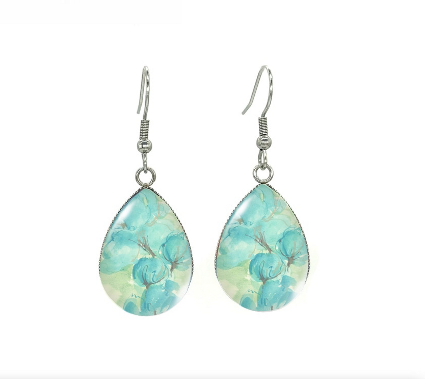 Silvertone Patterned Teardrop Drop Earrings