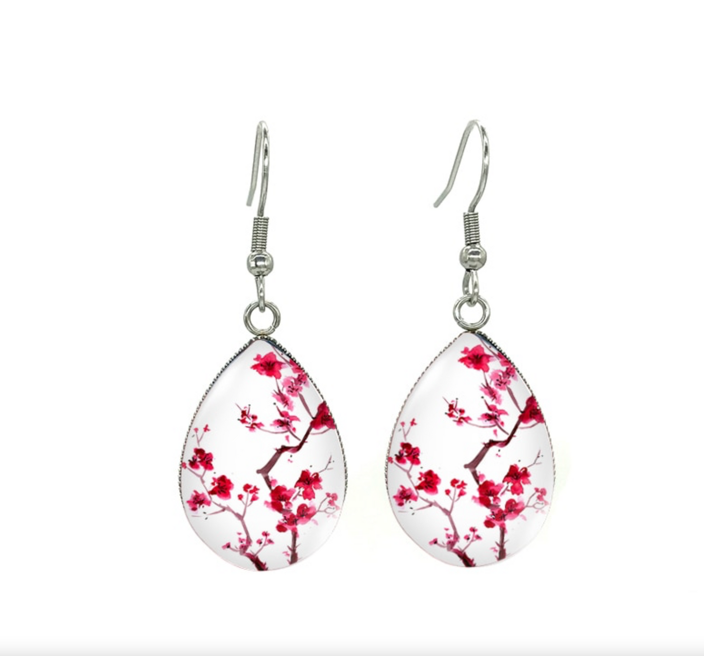 Silvertone Patterned Teardrop Drop Earrings