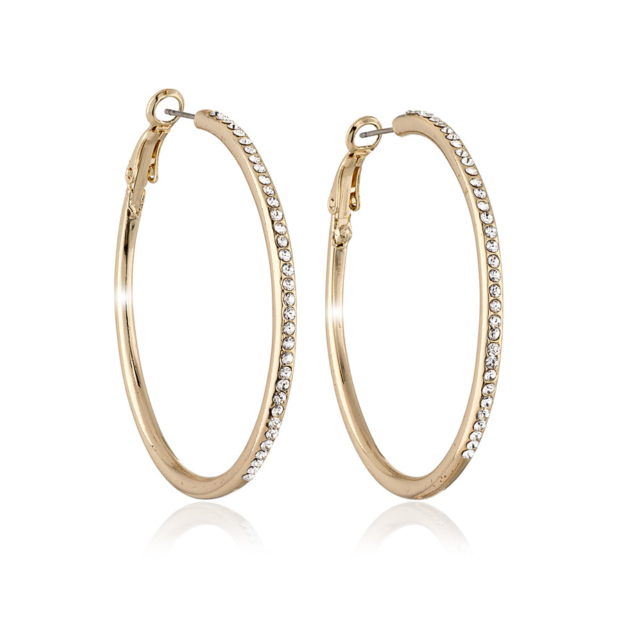 Silvertone Hoop Earrings With Clear Swarovski Crystals (83117-12)