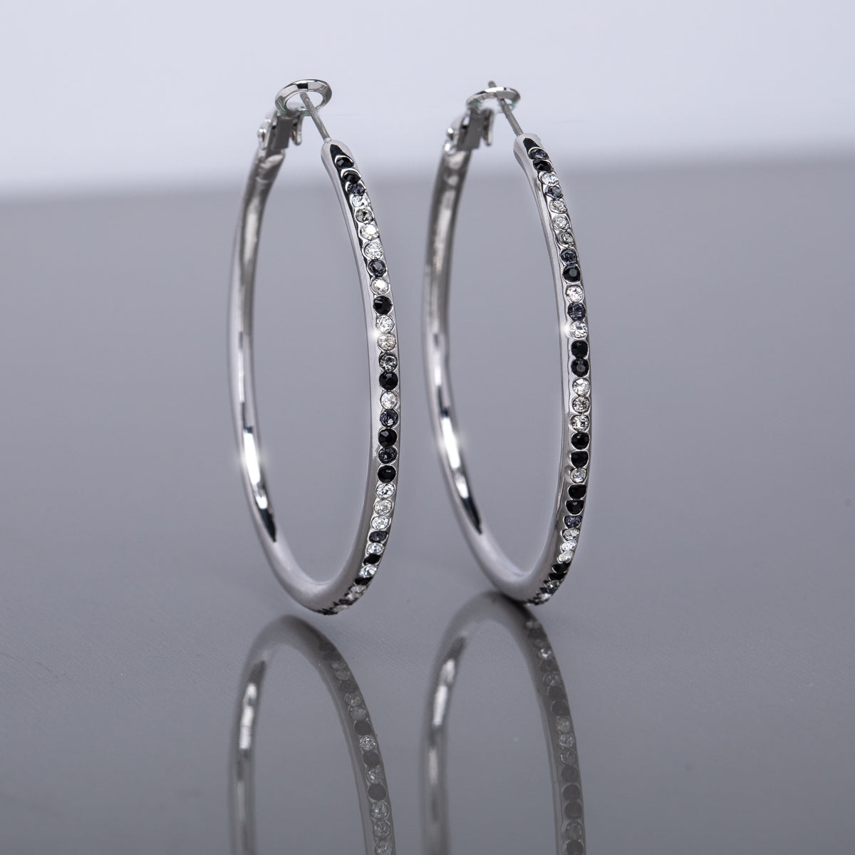 Silvertone Hoop Earrings With Clear Swarovski Crystals (83117-12)