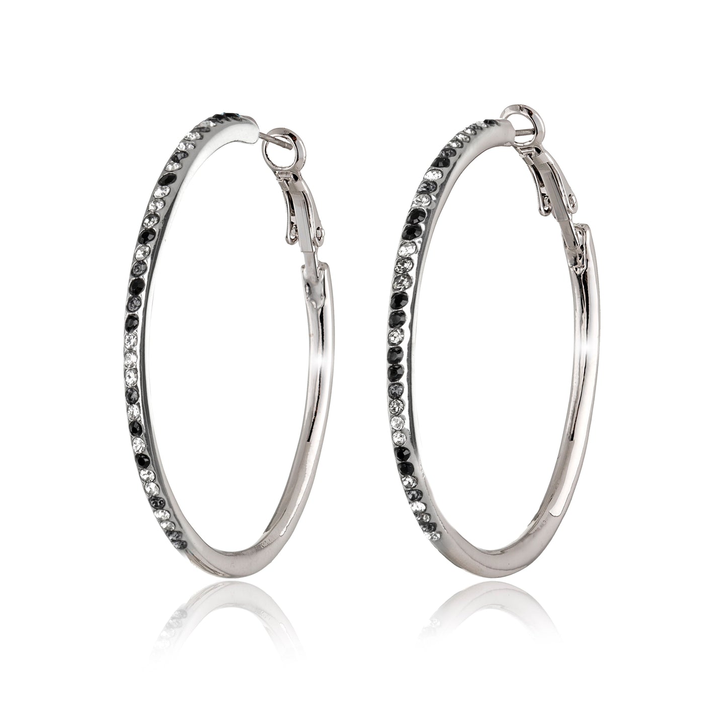 Silvertone Hoop Earrings With Clear Swarovski Crystals (83117-12)