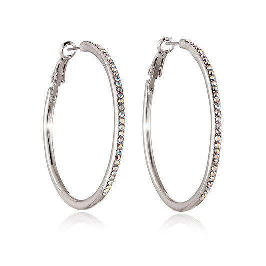 Silvertone Hoop Earrings With Clear Swarovski Crystals (83117-12)