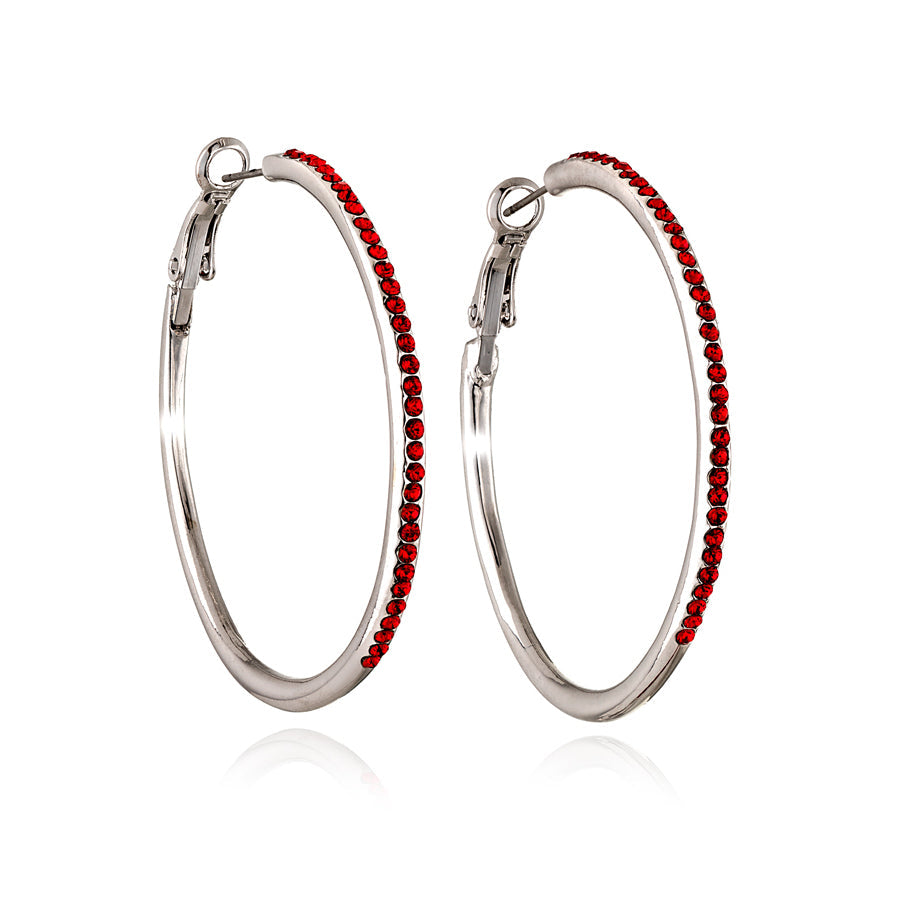 Silvertone Hoop Earrings With Clear Swarovski Crystals (83117-12)