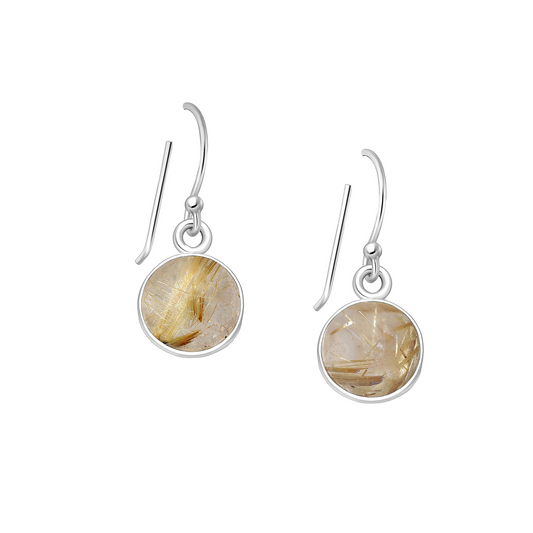 Sterling Silver Unique Rutilated Quartz Gemstone Drop Earrings