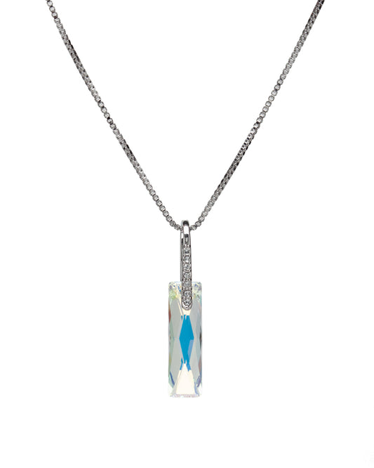 Aurora & Silvertone Pendant Necklace with Swarovski Crystals